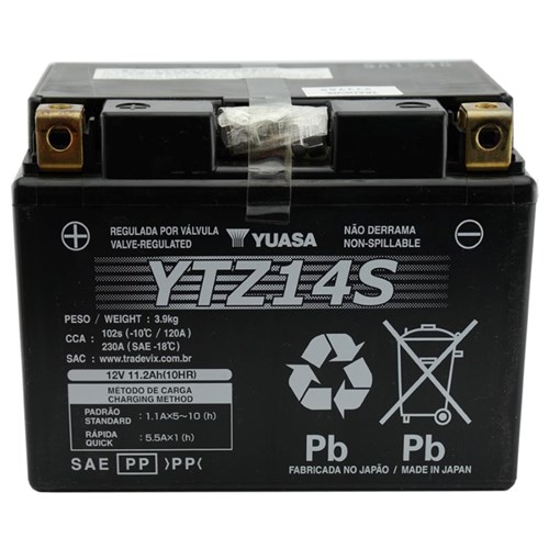 Tudo sobre 'Bateria Yuasa Ytz14s Shadow 750 Transalp Midnight 950 Cb1300'