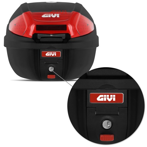 Baú Moto Bauleto 30 Litros Givi E300n Monolock Bagageiro Universal com Chave Preto Vermelho