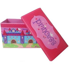 Bau para Guardar Brinquedos Puff Infantil Caixa Organizadora Multiuso Princesas Rosa