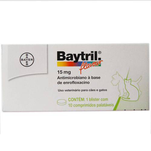 Baytril Flavour 15mg 10 Comp Bayer Antibiótico Cães e Gatos