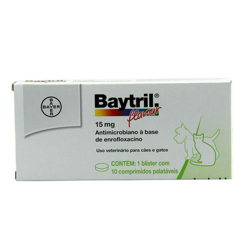 Baytril Flavour 15mg 10 Comp - Bayer (antibiótico Cães e Gatos)