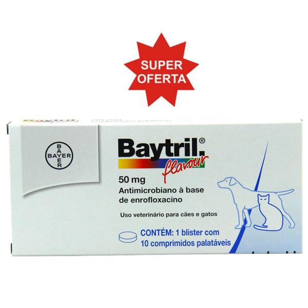 Baytril Flavour 50 Mg 10 Comprimidos Antibiotico Bayer