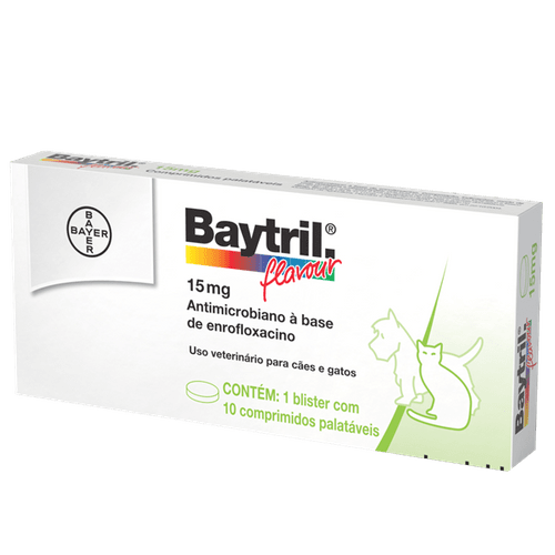 Baytril Flavour Cães e Gatos 15mg – 10 Comprimidos _ Antibiótico Bayer 15mg