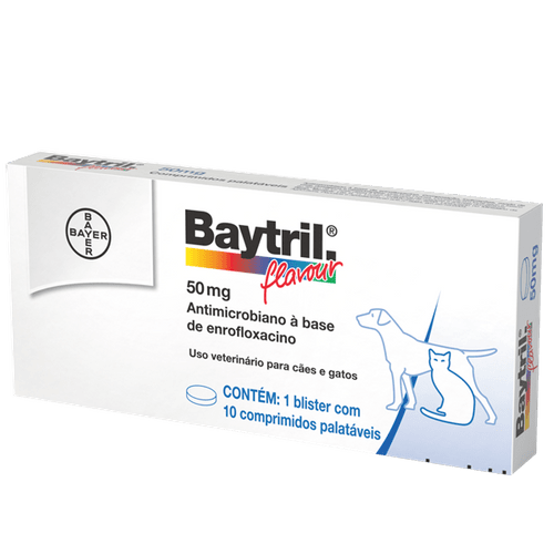 Baytril Flavour Cães e Gatos 50mg – 10 Comprimidos Antibiótico Bayer 50mg