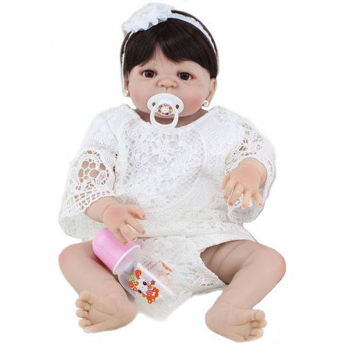 Tudo sobre 'Bebê Reborn 100% Silicone Boneca Realista Vestido Crochê Branco 55cm 1,6 Kg #041AS'