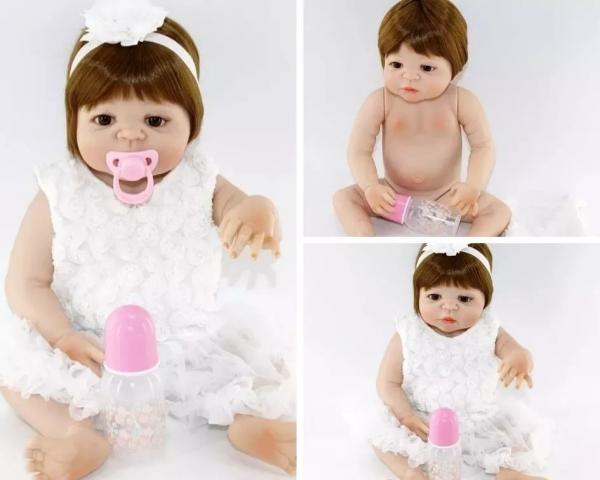 Bebê Reborn Menina Realista 100% Silicone Roupinha Branca - Sonho de Criança