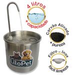 Bebedouro Fonte Gatos Lilopet Biofont/4 Litr/Filtro Inox/C.Ativado/Aluminio/110v