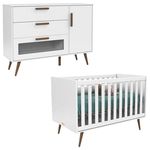 Berço Infantil Americano e Cômoda 1 Porta Retro Glass Branco Acetinado Eco Wood – Matic