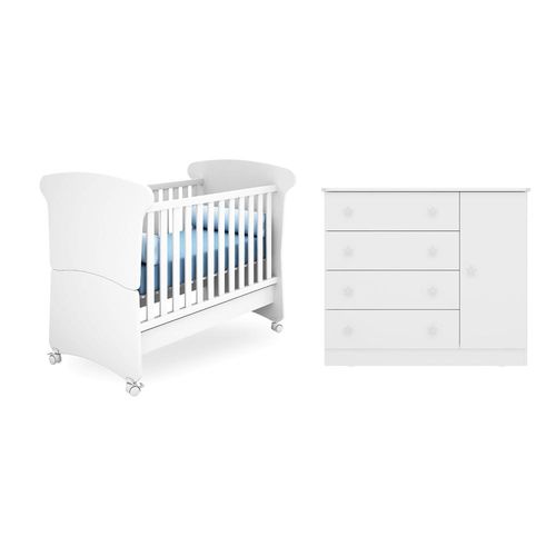 Berço Mini Cama Amore e Cômoda Sapateira Doce Sonho Branco – Qmov