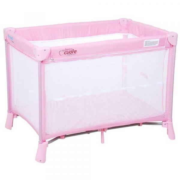 Berço Portátil para Bebê Burigotto New Cuore Pink Base Acolchoada