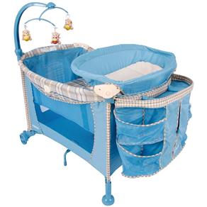 Berço Portátil Playard Xadrez Bks C Móbile Azul