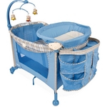 Berço Portátil Playard Xadrez Bks C/ Móbile Azul