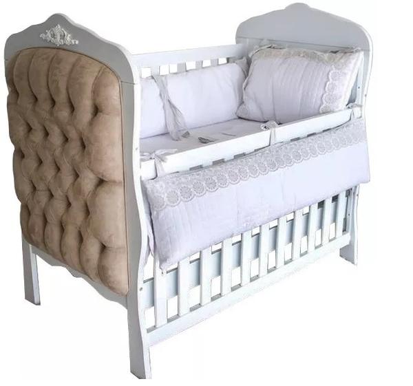 Berço Provençal Paris Branco Fosco + Cama Babá Paris (Com Capitonês em 4 Cores) - Canaã