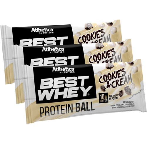 Best Whey Protein Ball 50g Cookies & Cream C/ 3 Unidades - Atlhetica Nutrition