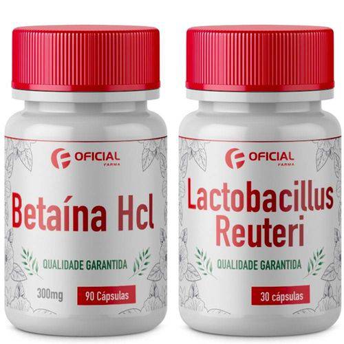 Tudo sobre 'Betaína Hcl 300mg 90 Caps + Lactobacillus Reuteri 30 Caps'
