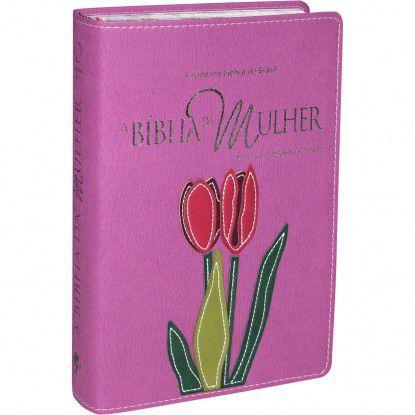 Bíblia da Mulher RA Média Bordas Floridas Tulipa Relevo - Sbb