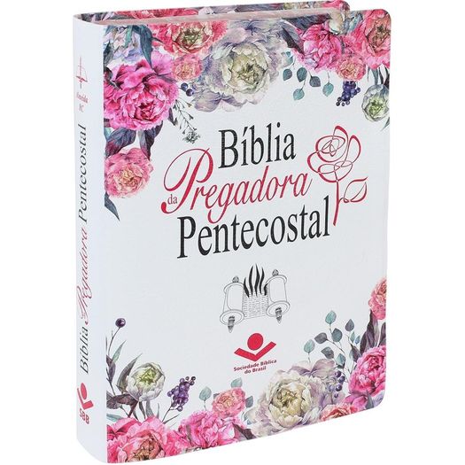 Biblia da Pregadora Pentecostal - Couro Branca Floral - Sbb