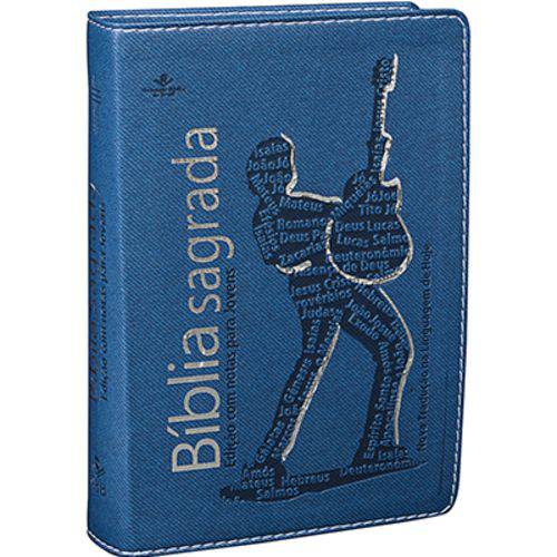 Bíblia de Estudo - Edição com Notas para Jovens - Capa Jeans Azul com Prata