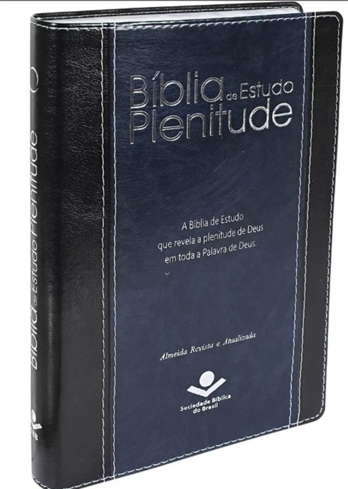 Bíblia de Estudo Plenitude Capa Luxo Azul e Preto - Revista e Atualiza...