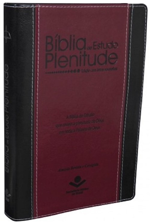 Biblia de Estudo Plenitude Capa Luxo Vinho e Preta - Revista e Corrigi...
