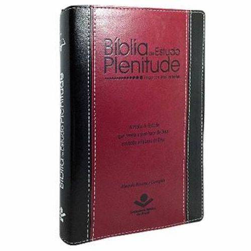 Biblia de Estudo Plenitude Rc - Capa Couro Luxo Vermelho e Preto com Indice