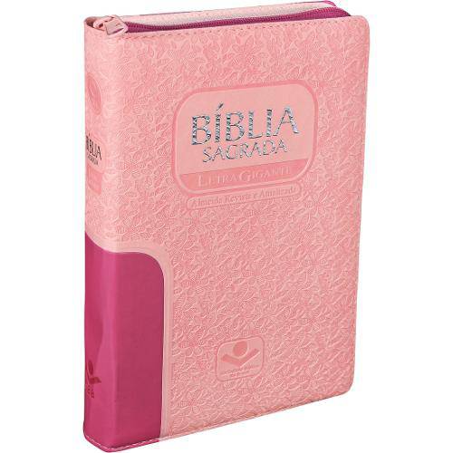 Bíblia Grande - Letra Gigante e Índice com Zíper - Revista e Atualizada - Rosa com Pink