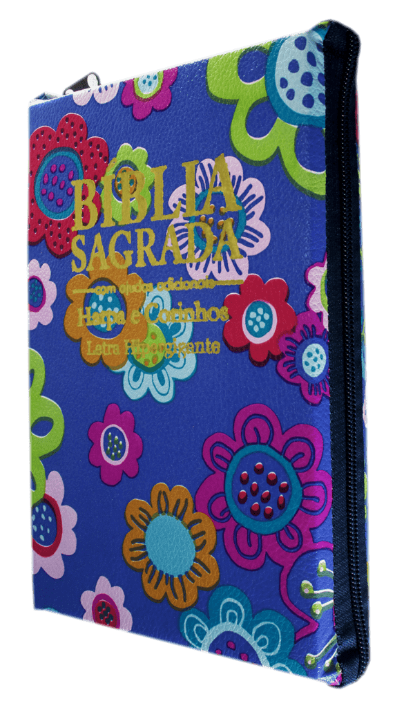 Bíblia Letra Hipergigante com Harpa - Capa com Zíper Flor Azul