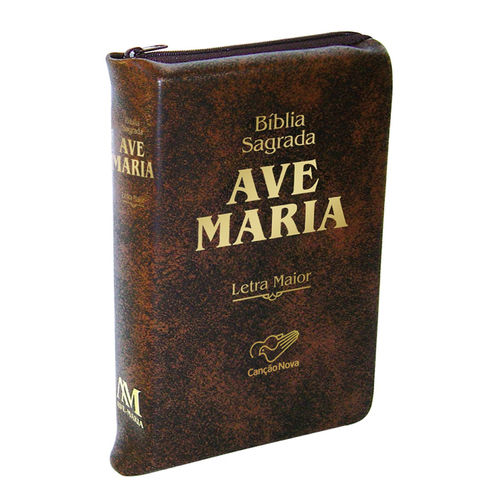Bíblia Sagrada Ave Maria Letra Maior Marrom Zíper
