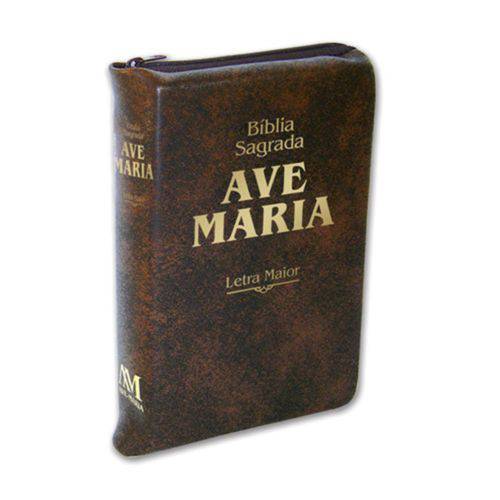 Bíblia Sagrada Ave Maria Letra Maior - Marron Ziper