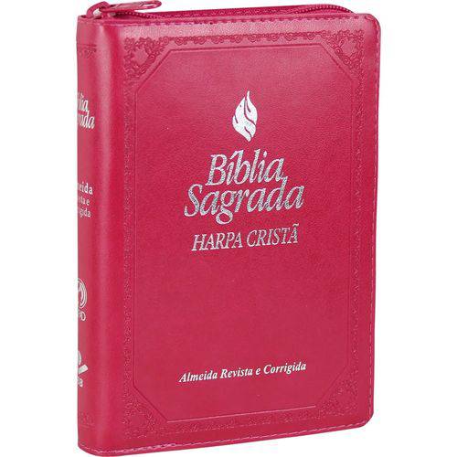 Bíblia Sagrada Fonte de Bênçãos - com Harpa , Zíper e Índice - Letra Maior - Arc - Rosa Escuro