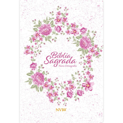 Bíblia Sagrada Nvi Letra Grande Nova Ortografia - Semi Luxo Rosa Floral