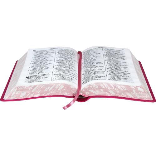 Bíblia Sagrada Ra Pequena Letra Grande C/ Borda Florida - Pink