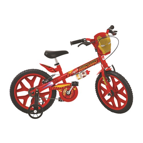 Bicicleta Infantil Aro 16 Bandeirante 2409 Homem de Ferro Vermelha e Prata