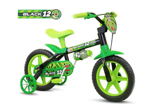 Bicicleta Aro 12 Infantil Masculina Nathor Verde Black12