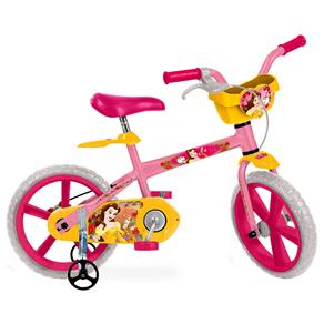 Bicicleta Aro 14 Bandeirante Princesas Disney Bela - Rosa/Amarela