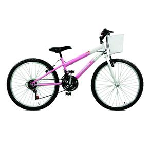 Bicicleta Aro 24 Feminina Serena Plus 21 Marchas Rosa com Branco Master Bike