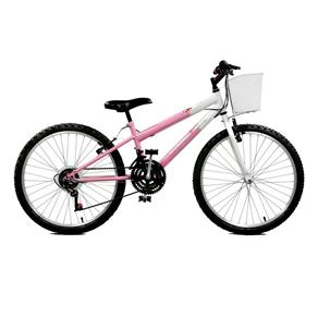 Bicicleta Aro 24 Feminina Serena Plus 21 Marchas Rosa com Branco Master Bike