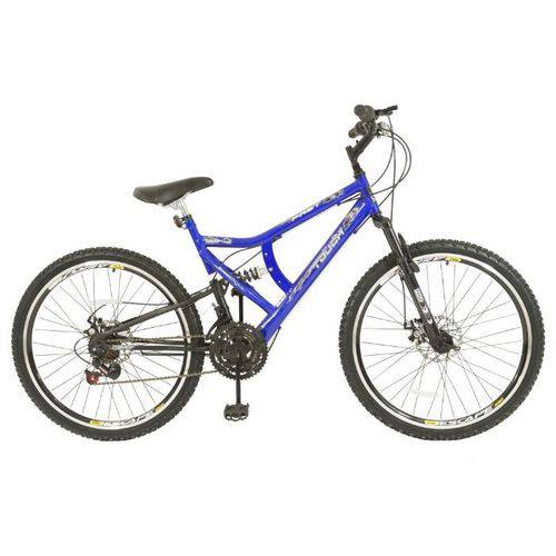 Tudo sobre 'Bicicleta Aro 26 FULL Supensão Disco Azul/Preto'