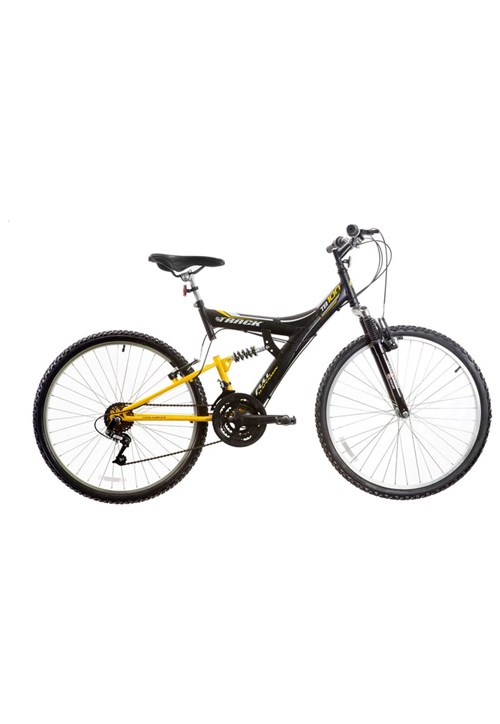 Bicicleta Aro 26 Mtb Tb100 Full Susp. 18V Preto Fosco e Amarelo Track & Bikes
