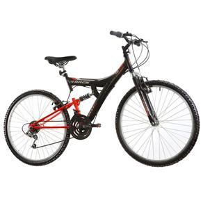 Bicicleta Aro 26 Track Bikes MTB TB-100 com 18 Marchas e Suspensão Dupla - Preto Fosco/Laranja - Preto Fosco/Laranja