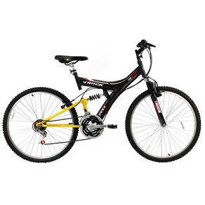Bicicleta Aro 26 Track Bikes TB100XS com 18 Marchas e Dupla Suspensão - Preta/Amarela