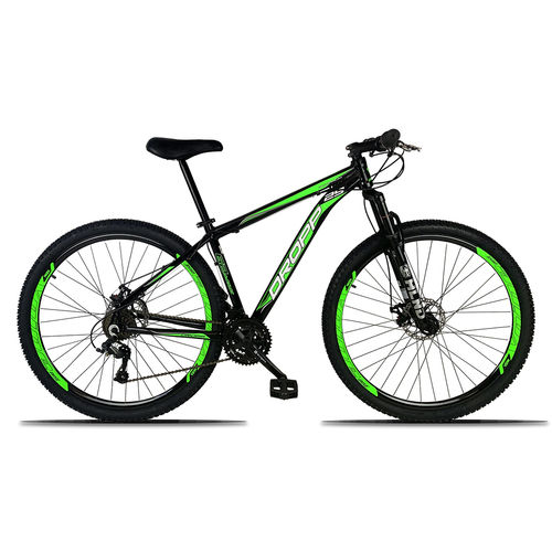Bicicleta Aro 29 DROPP Alumínio 21 Marchas Freio a Disco Preto com Verde