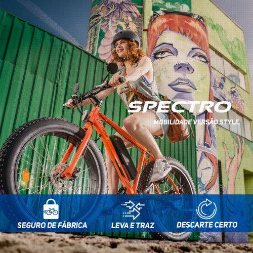 Bicicleta Elétrica Spectro, Preta /laranja, Aro 26” X 4.0”, Quadro 17” de Alumínio, Motor 350W e Bateria de Lítio 36W X 11,25 Ah.