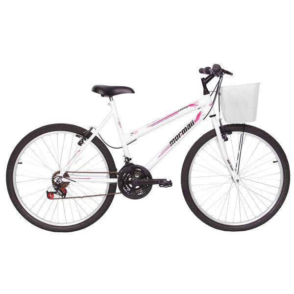 Bicicleta Fantasy Aro 26 21 Marchas Branca com Cesta Mormaii