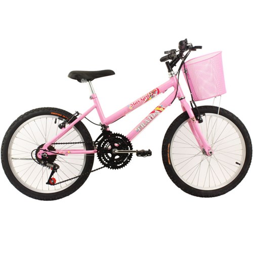Bicicleta Feminina Aro 20 Mountain Bike - Rosa com Cesta Aro 20