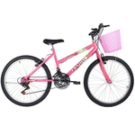 Bicicleta Feminina Aro 26 Mountain Bike Com Cesta – Rosa Aro 26