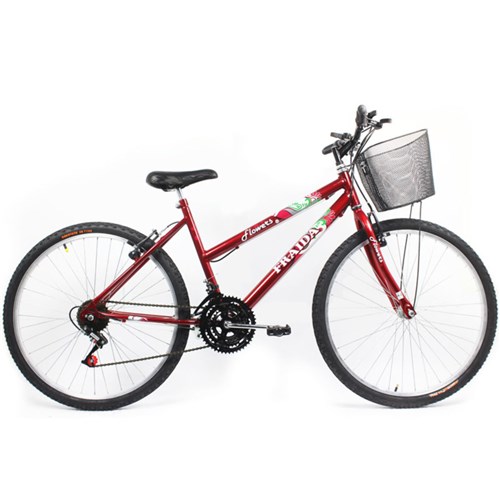 Bicicleta Feminina Aro 26 Mountain Bike com Cesta - Vermelha Aro 26