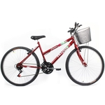 Bicicleta Feminina Aro 26 Mountain Bike Com Cesta - Vermelha aro 26