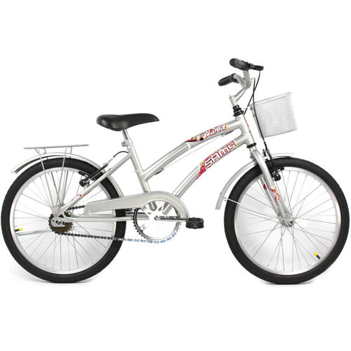 Bicicleta Feminina Dolphin Aro 20 com Cesta e Garupa - Cor Prata