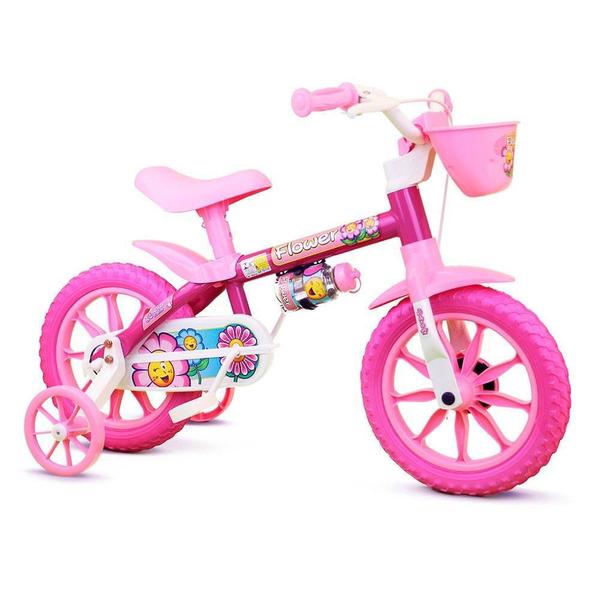 Bicicleta Infantil Aro 12 - Flower - Menina - Rosa - Nathor